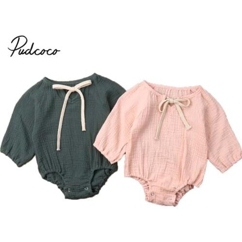 2019 Baby Spring Autumn Clothing Infant Newborn Baby Girl Boy Outfit Clothes Cotton Linen Bodysuit Long Sleeve Solid Jumpsuit