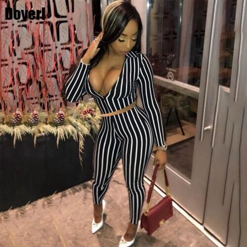 Striped Two Piece Set Women Tracksuit Crop Top and Skinny Pants Suit Autumn Clothes Women 2 Piece Matching Sets Club Outfits