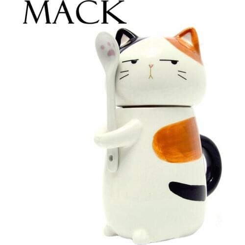 Creative Cartoon Husky Ceramic Personality Mug with Spoon Office Milk Coffee Tumbler hand-Colored Breakfast Mug MCC008