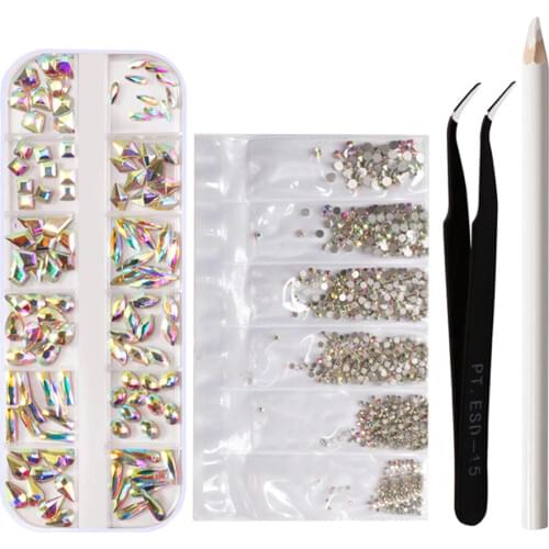Crystal AB Rhinestones Nail Art Glitter Glass Flatback Gems 3D Nail Decoration