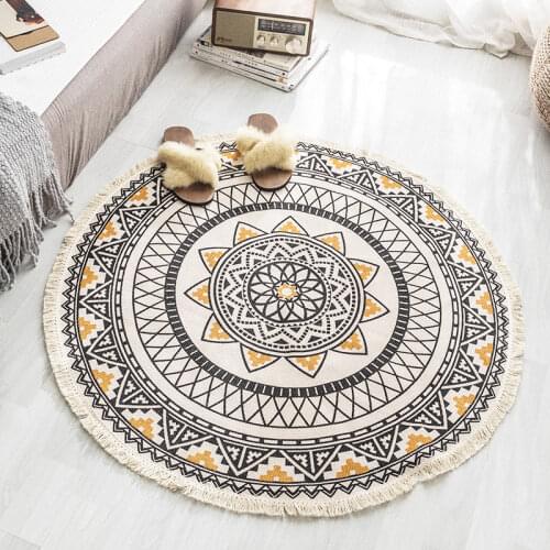 Round Tatami Mats Area Rug for Living Room Sofa Coffee Table Cotton Linen Floor Carpet for Living Room