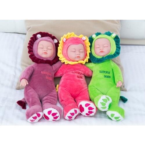 25/35cm Sleeping Baby Dolls Reborn with Cute Animal Plush Doll Children Playmate Bed Toys Silicone Reborn Baby Dolls with Music