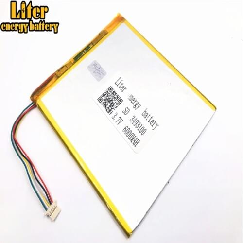 1.0MM 5pin connector 3.7 V 3493100 3595100 6000mah Rechargeable lipo battery li ion polymer lithium battery Tablet PC Battery