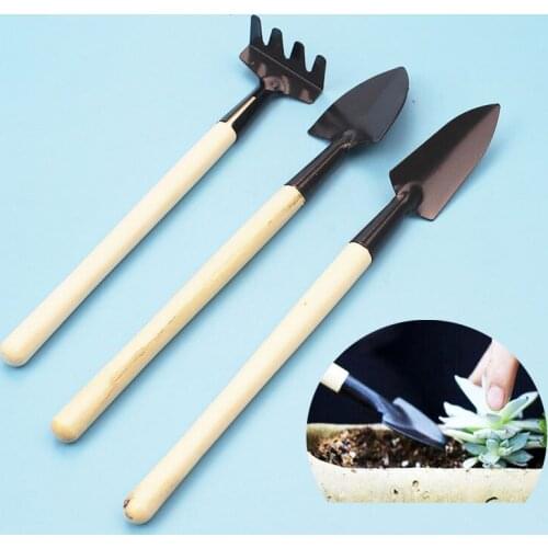 3 Pcs/set Mini Spade Shovel Harrow Flowerpot Tools Potted Plants Maintenance Wooden Handle Plant Soil Shovels Gardening Tools