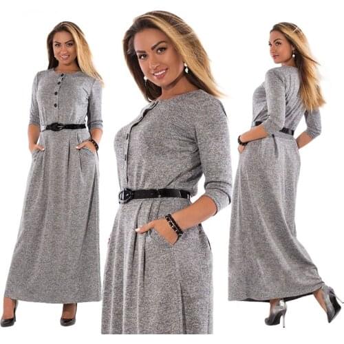 Fashionable Elegant Solid Dress Big Sizes New 2021 Autumn Winter Plus Size Long Dress Maxi Party Dress Vintage Vestidos L-6XL