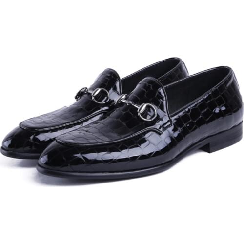 Serpentine Blue / black summer loafers men dress shoes patent leather formal business shoes mens wedding shoes with buckle