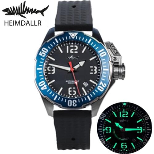 HEIMDALLR Mens Mechanical Watch Black Dial Luminous Sapphire Miyota 8215 Automatic Watches SelfWinding Movement 200m Diver Watch