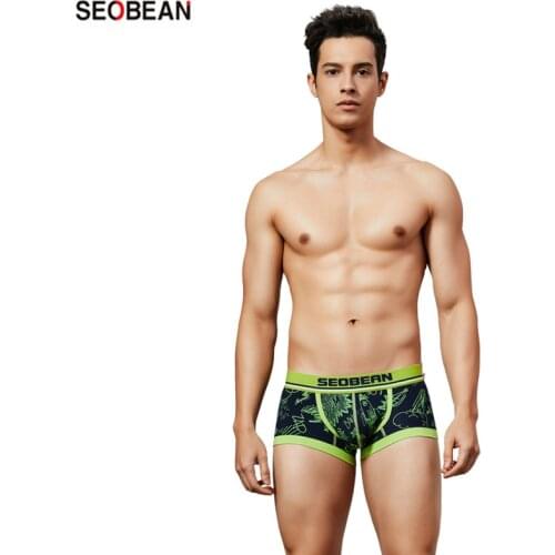SEOBEAN Mens Underwear Fashion Graffiti Printing Knitting Breathable Low Waist U-pouch Bag Push Up Boxers