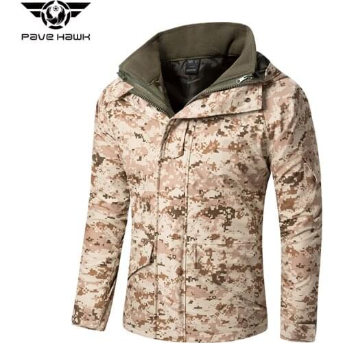 Men Jackets Hat Detachable Zipper Pockets Waterproof Fleece Anti-scratch Outerwear Military Trench Coat for Camping Searching