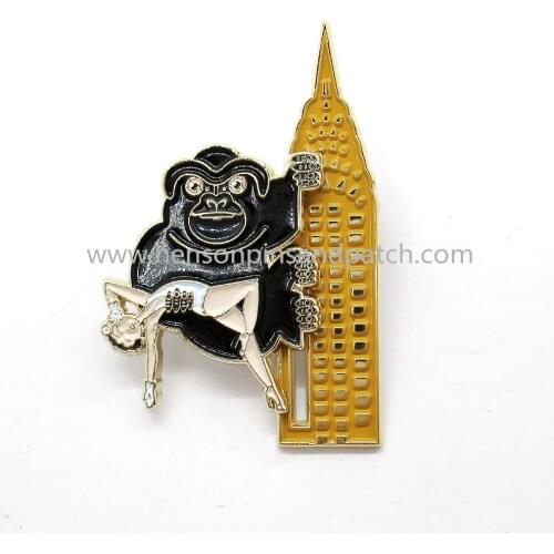 Customized Zinc alloy soft enamel cartoon slider gorilla pin badge