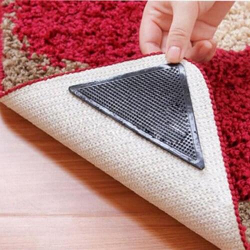 4Pcs Doormat Sticker Reusable Anti-skid Rubber Mat Non Slip Patch Mat Washable Rug Sticker Black Corners Pad for Kitchen Door