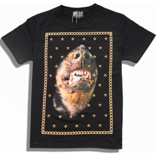 19ss High New Novelty Men Golden Chain star dog T Shirts T-Shirt Hip Hop Skateboard Parkour Street Cotton T-Shirts Tee Top #E62