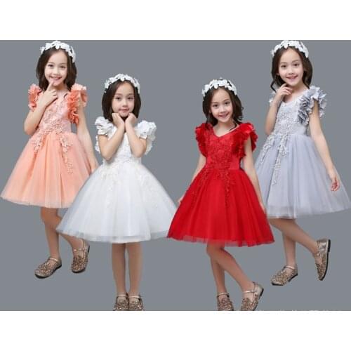 2020 New Elegant Flower Girls Dress Wedding Party Princess Dress Casual Kids Clothes Lace Flower Dress Childrens For 3-12T