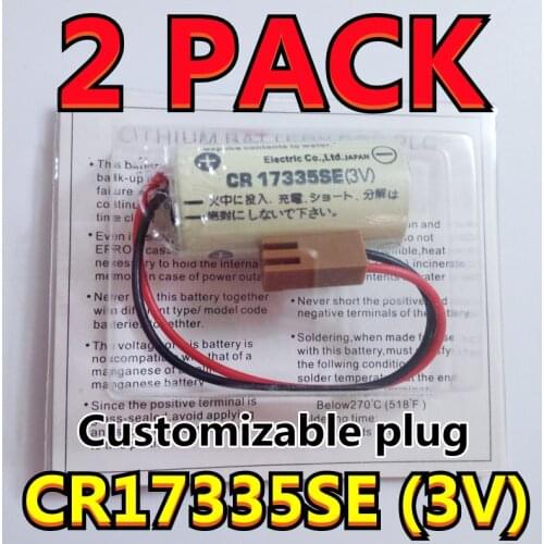 2 PACK Original New For SANYO CR17335SE(3V) CR17335 CR2/3A 3V PLC Lithium Battery With FANAC Brown Connector (Customizable plug)