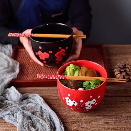 Panbado 2-Piece Special Design Japanese Style 470ML Porcelain Bowl Set Noodle/Ramen/Rice Bowl Set with 2*Bowls,Bamboo Chopsticks
