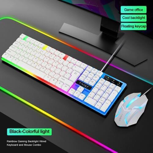 Dropping Ship Tf230 Rainbow Backlight Usb Ergonomic Gaming Keyboard And Mouse Set For Laptop Teclado Y Mouse Mecánicos Con Cable