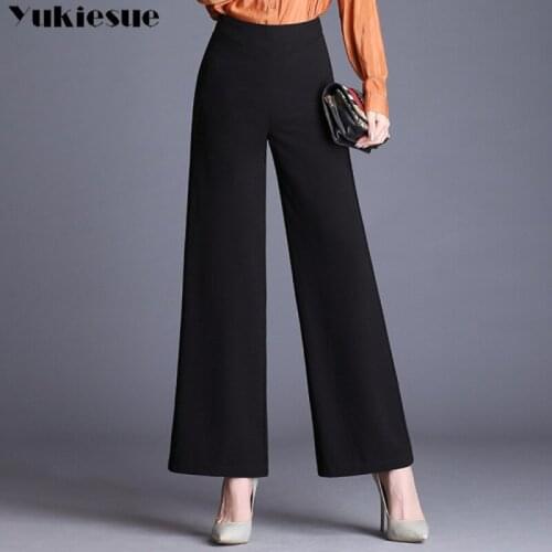 High Waist Straight Pants 2020 Summer Wide Leg Elastic Waist Workwear Trousers Women Black Office Ladies Pants Plus size 4XL