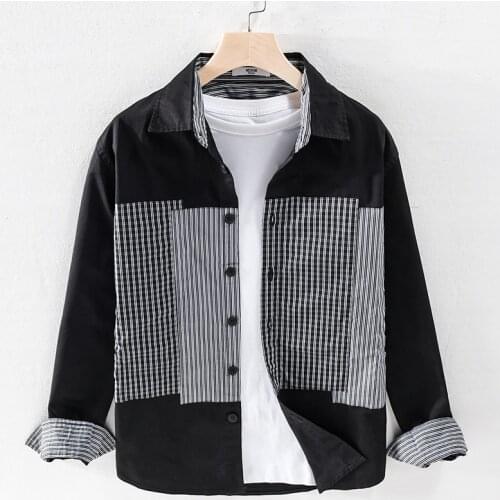 100% Cotton long-sleeved brand men shirt fashion casual shirts for men spring plaid black shirt mens comfortable camisa chemise