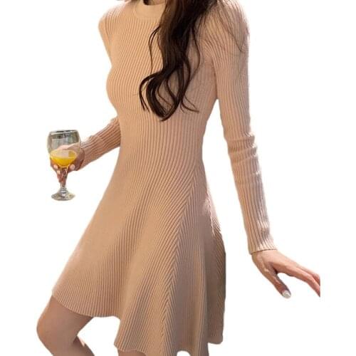 Sexy Skinny Mini Knit Dress Autumn Winter Short Women Sweater Long Sleeve Slim Solid O-neck A Line Dress Casual Elegant Female