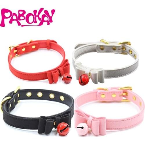 Handmade Sexy Alternative metal PU Leather Collar Bell Choker costume SM Bondage Necklace Neckband Sex Toys
