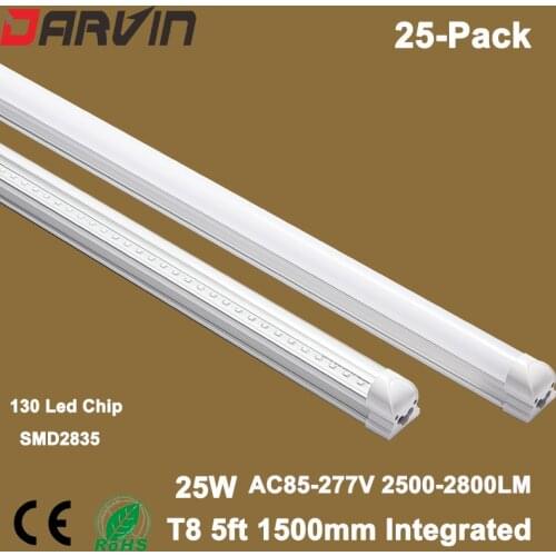 T8 Led Tube Light 1500mm 5ft 25W 28W 5 foot Led Integrated Tube Light Lamp Energy Saving Lights SMD2835 AC85-265V 220V 110V