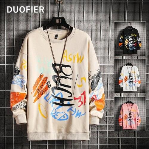 High Street Graffiti Sweatshirt Men 2021 Autumn Crewneck Hip Hop Hooded Pullover Harajuku Streetwear Fashion Tops Long Sleeve