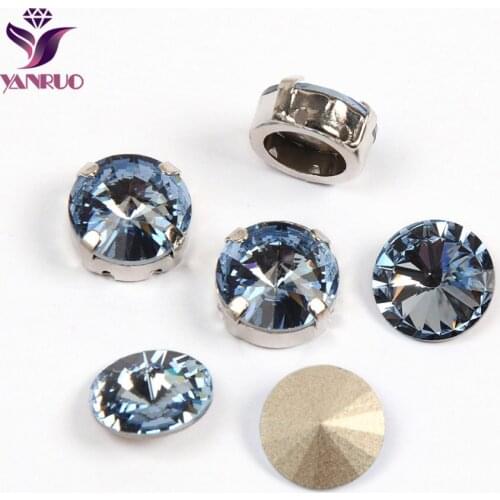 YANRUO 1122 Light Sapphire All Sizes Rivoli Glass Stones Point Back Strass Sewing Crystal Rhinestones For Dresses