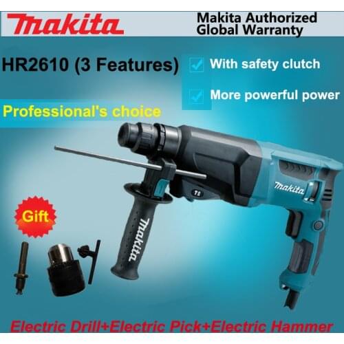 Japan Makita HR2610 Impact Drill+Electric Hamme+Electric Pick 3 function Power Tools Powerful 800W Motor 4,600ipm 1,200rpm