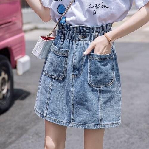 2020 Tight waist denim skirt womens spring and summer high waist thin and versatile a-line skirt