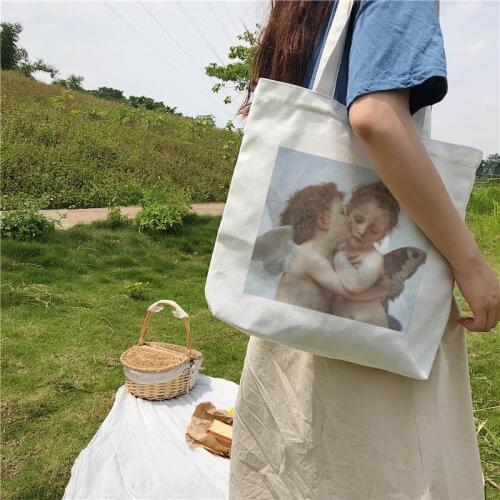 Vintage Angel Harajuku ulzzang Women print new summer shoulder bag cartoon casual female Crossbody bag fun female canvas bags
