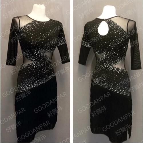 Black dress latin dance dress competition latin dress women latin dance costume latin dance wear black fringes dress tessel