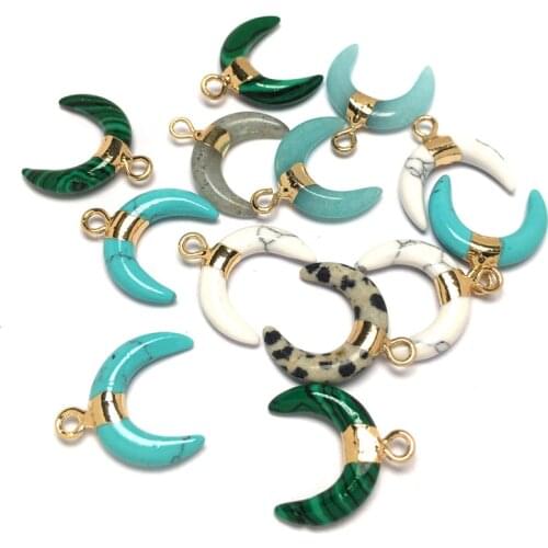 1PC Natural Rose Quartzs Lapis Lazuli Pendant Crescent Shape Natural Stone Pendant for Jewelry Making DIY Necklace Size 16x17mm