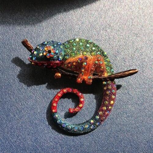 1pcs New Exaggerated Animal Chameleon Brooch European Style Alloy Rhinestone Coat Suit Corsage Apparel Accessories Jewelry