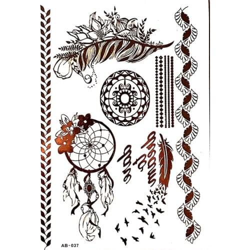 1 PC Hot Gold Henna Indian Bird Feather Flower Letter Tattoo Temporary Women Body Art Bracelet Jewelry Tattoo Sticker