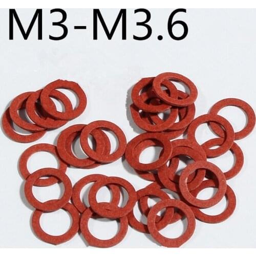 100pcs Steel Flat Pad Insulation Washers Red Paper gasket M3-3.6 red steel paper washer Thickness 0.5/0.7/0.8mm