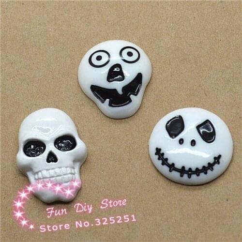 Wholesale white skull for Halloween Party Resin Cabochon Flatbacks 60pcs 20-30mm 3 style mix