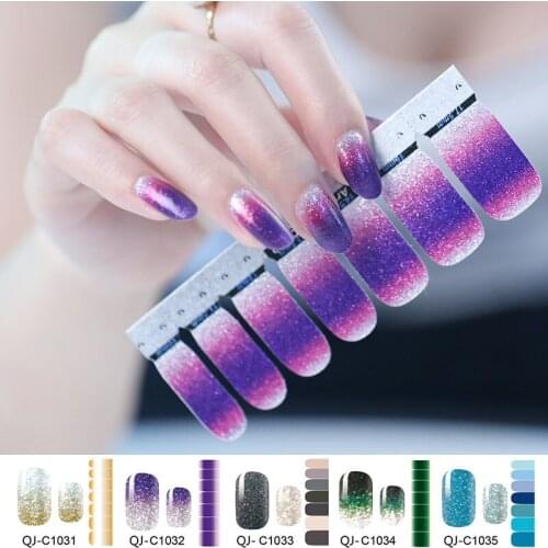 14pcs/sheet Glitter Gradient Color Nail Stickers Nail Wraps Full Cover Nail Polish Sticker DIY Self-Adhesive Nail Art Decoration