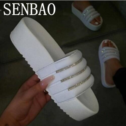 2021 Summer Women Rhinestone Platform Slippers Wedge Sandals Beach Slippers Calzado Mujer Womens Slippers Fashion Casual Loafer