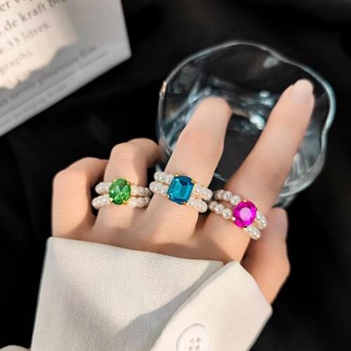 2021 Trend New Product Elastic Double Pearl Fun Gem Ring Women Fashion Jewelry Party Decoration Gift for Friends