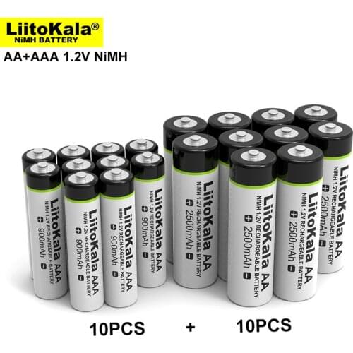 Liitokala 1.2V AA 2500mAh*10PCS AAA 900mAh*10PCS Ni-MH Rechargeable Battery for Temperature Gun Remote Control Mouse toy