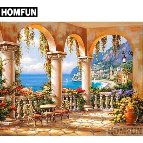 HOMFUN Full Square/Round Drill 5D DIY Diamond Painting "Seaside scenery" Embroidery Cross Stitch 5D Home Decor Gift A06746