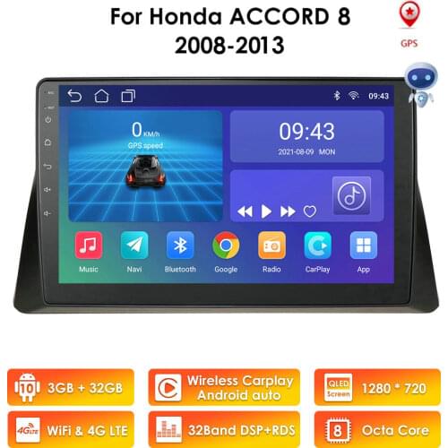 8"10.1"Android 10 For Honda Accord 8 2008 2009 2010 2011 2012 2013 4G 64G Car Radio Multimedia Player GPS Navigation BT USB PORT