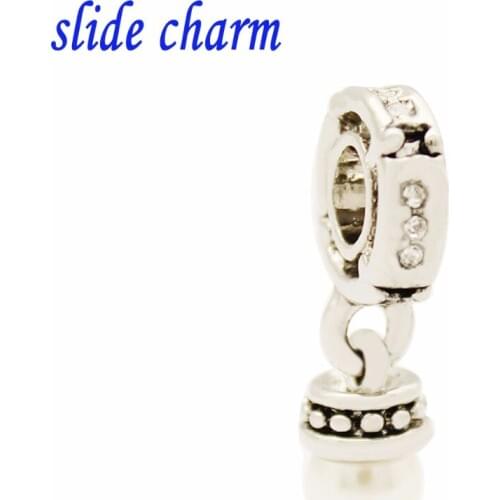 Slide charm Free shipping Valentines Day gift fashion personality pseudo white pearl pendant charm beads fit Pandora bracelet
