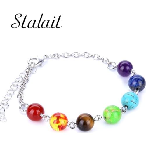 8mm Colorful Beaded Buddha 7 Chakra Bracelet For Men Natural Matte Onyx Stone Healing Women Yoga Jewelry