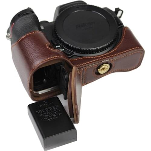 Genuine Cowhide Leather Case Camera bag For Nikon Z50 Half Body cover protective shell With Battery Opening