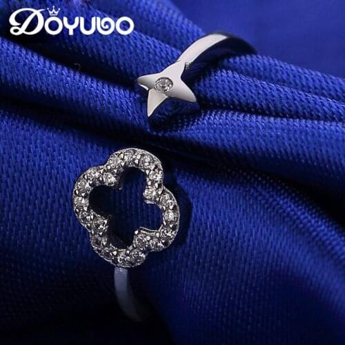DOYUBO Lovely Womens Solid Silver Rings With Cubic Zircon Flower&Star Shape High Quality Adjustable Female Rings Jewelry VB075