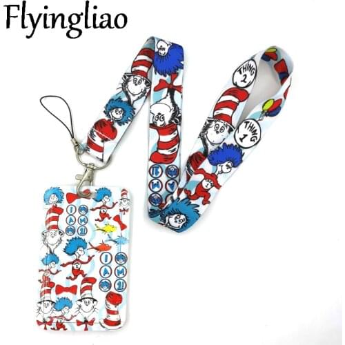 Dr seuss Christmas Cats Creative Lanyard Card Holder Student Hanging Neck Phone Lanyard Badge Subway Access Holder Accessories