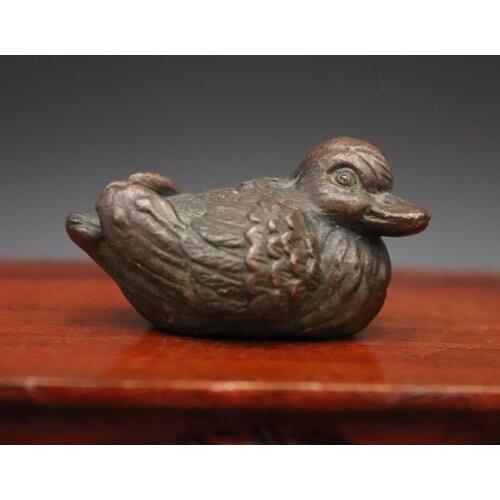 Chinese 100% Pure red Copper auspicious mandarin duck quacker Animal sculpture mini small statue Decoration Home Gift