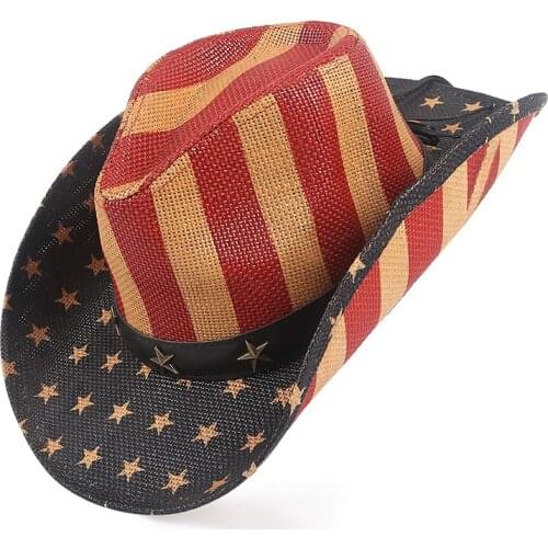 Classical Western Cowboy Hats Men Outdoor Boater Straw Sunhat Striped Star Summer 2020 Women Sun Hat Wide Brim Cowgirl hat