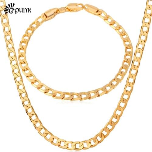 Hip Hop Style Necklace Bracelet Jewelry Set For Men Women yellow Gold//Rose Punk Fashion Jewelry Wholesale S744G
